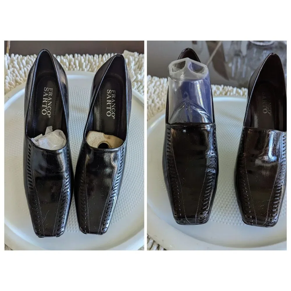 Bundle of two Franco Santo square toe (black&brown) heel shoes  Sz 6M